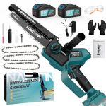 NACATIN 8 Inch Mini Chainsaw, Cordless Electric with Brushless Motor, 2x3.0AH Rechargeable Batteries with Dual Charger, Automatic Oiler, 3 Chains, Portable for Tree Pruning, Wood Cutting, and Trimming