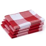 Encasa XO Kitchen Cloth for Cooking | Cotton Hand Towel for Drying Dishes | 70x45 cm Tea Towels | Highly Absorbent for Cleaning & Quick Drying of Plates | Buffalo Red Checks (Set of 4 Pieces)