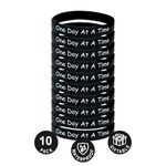 10 Pack One Day at a Time Black Silicone Motivational Wristbands, Slip-On Rubber Bracelets for Addiction Recovery, Sober Anniversary, Alcoholics Anonymous, NA, Sobriety Gifts for Men and Women,