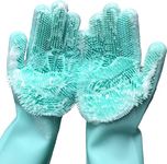 Zureni Silicone Gloves Reusable Rubber Dishwashing Kitchen Scrubber for Pet Grooming Washing Dishes Bathroom Car - (1 Pair, Multicolour)