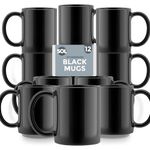 Black Mugs Set of 12 | 100% Lead and Cadmium Free Stoneware Mug Set 11oz | Great Gift Idea or Perfect for Kitchens, Restaurants & Cafes | Coffee Mugs, Tea Mugs, Black Mug