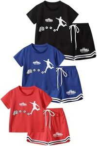 Fdqin Little Boys Shorts Set 6 Piece Athletic Outfit Short Sleeve T-Shirt and Basketball Shorts for Boys Black/Red/Blue 4-5 Years