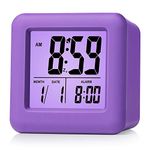 Plumeet Digital Alarm Clock Kids Alarm Clock with Snooze and Nightlight - Easy Setting Silicone Clock Display Time, Date - Loud Alarm Clock for Bedroom - Battery Powered (Purple)