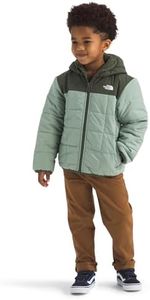 The North Face Kids' Boys' Reversible Shasta Full Zip Hooded Jacket | Water Repellent Puffer Coat with Synthetic Insulation & Fleece Lining, Slate Moss/New Taupe Green, 6