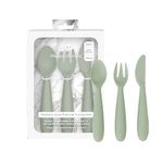 ezpz Happy Utensils - 100% Food Grade Silicone + Nylon, BPA Free Spoon, Fork & Knife for Toddlers + Preschoolers + Kids - Self-Feeding - Designed by a Pediatric Feeding Specialist - 24 Months+ (Sage)