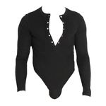 CHICTRY Men's Sleeveless One Piece Cotton Bodysuit Underwear Leotards Button Front Gym Undershirt 3# Black A S