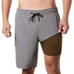 BRISIRA Mens Swim Shorts Swim Trunks 9 inch Bathing Suits Swimsuit Board Compression Liner Quick Dry Grey