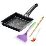 LOQJSS Tamagoyaki Pan Non Stick Japanese Omelette Pan,Cast Iron Rectangle Tamago Pan Small Frying Pan, Tamagoyaki Eggs Pan - Omelette Pan - with Silicone Brush, Chopsticks & Spetula