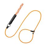 Raipult Slip Lead Dog Leash, 6FT Heavy Duty Nylon Braided Rope Loop Leash with Comfortable Leather Handle, Training Leads for Small Medium Dogs,Orange