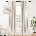 INOVADAY 100% Blackout Curtains for Bedroom 84 Inches Long 2 Panels Set, Back Tab/Rod Pocket Linen Blackout Curtains, Thermal Insulated Darkening Drapes for Living Room, 52''W x 84''L, Buttercream