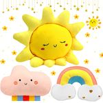 Queekay Cloud Rainbow Sun Moon Star Shaped Pillow 3 Pcs Nursery Stuffed Throw Pillows Kids Cute Cushion Children Soft Plush Pillow for Baby Room Reading Nook Decorations Gift(Rainbow, Cloud, Sun)