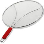 ALPHA LIVING Splatter Guard for Frying Pan & Food Strainer and Universal Cookware 13" - Stops Hot Oil Splash - RED Handle - Splatter Screen for Cooking