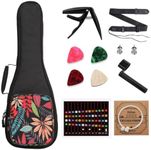 MUINS Ukulele Case,21 23 24 26 Tenor Soprano Concert Ukelele Bag With Bag & Capo & 4 Picks & strings & string Winder & Strap &Stickers,Uke Gift Choice (Black Leaves, 26 Inch)