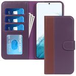 FYY for Samsung Galaxy S22 5G Case, [Genuine Leather] Wallet Phone Case with Card Holder & Kickstand Feature Protective Flip Cover for Samsung Galaxy S22 5G 6.1" Purple & Wine Red