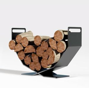 BRENNHOLZ Firewood Rack,17.72 Inches Decorative Heavy Duty Firewood Storage Rack Wood Holder for Indoor Outdoor (Black)