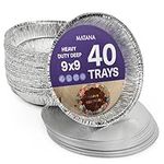 MATANA - 40 Round Aluminium Foil Baking Trays, Perfect for Pastry, Flan, Pie Dishes Cases with Lids (23cm/1000ml)