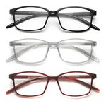 OKH Reading Glasses 3-Pack TR90 Ultra Light Strong Square Frame Readers Blue Light Blocking Clear Lens Spring Hinges Pattern Design for Men And Women(Black+Gray+Tea +2.5)