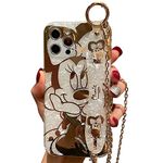 Filaco Cartoon Case for iPhone 12 Pro Max, Cute Minnie Mouse Sparkle Bling Cover with Metal Chain Strap, Wrist Strap Kickstand Soft TPU Shockproof Protective for Women & Girls