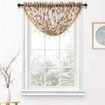 NAPEARL European Style Jacquard Sheer Curtain Organza Fabric Beaded Valance Window Treatment Decoration (1 Valance 57" Wx37 L, Beige)