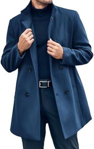 Runcati Mens Mid Long Trench Coat Winter Double Breasted Pea Coat Casual Business Warm Overcoat, Navy Blue, XX-Large