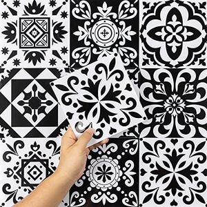 Hode Credence Adhesive Pour Cuisine, Stickers Muraux Carrelage Adhesif Mural Salle de Bain, Autocollant Carreaux Adhesif Deco Cuisine, Noir et Blanc, 24 pieces, 15x15 cm