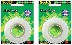 Scotch 3M Magic Tape Roll | 1.9cm x 32.9 meter | Invisible, writable and hand tearable | For school projects, home and office use (Pack of 2)