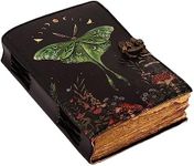 Blank Spell Book of Shadows Journal with Lock Clasp Vintage Handmade Leather Luna Moths and Morpho Butterfly Print Diary Prayer Pagan Witchcraft Supplies Wiccan Decor Notebook Daily (7X5 inch)