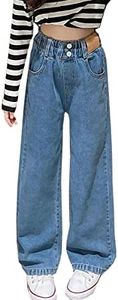 YaYabroe Girls Baggy Jeans Casual Wide Leg Denim Pants Jeans Kids Clothes Size 5-14 Years, Blue, 11-12 Years