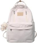 GAXOS Cute Backpack for School Aesthetic Backpack Purse for Women Girls White Book Bag Korea Style Bookbag, White, Classic