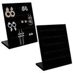 BELLE VOUS Black Velvet Earring Jewellery Organiser and Display Holder (2 Pack) - L Shaped Jewelry Rack Stand with 60 Holes for 30 Pairs of Earrings - Showcase Studs and Dangle Earrings