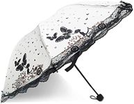 Maibar Sun Umbrella UV Parasol Small Lightweight Butterfly Lace Folding Umbrellas 210T Parasols Waterproof 8 Bones for Lady Women Umbrella in Summer, A-Beige, 97CM