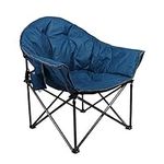 ALPHA CAMP Folding Oversized Moon Saucer Chair with Cup Holder and Carry Bag, Supports 160kg, Dark Blue