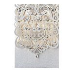 Hosmsua 5.1 x 7.3 Inch 50PCS Silver Glitter Wedding Invitation Cards with Rhinestone Laser Cut Hollow Flora Quinceanera Invitation with Envelopes for Bridal Shower Wedding Invite (Silver Glitter)