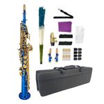 WUQIMUSC Bb Straight Soprano Saxophone–Gold Lacquer Finish, Ergonomic Design with Case, Mouthpiece, Neck Strap & Accessories, Ideal for Beginners & Advanced Players(Blue)