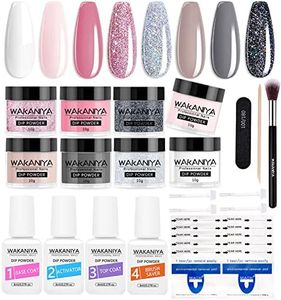 Nail Dip Powder Kit 8 Colors Pink Glitter Nail Dipping Powder with Top Base Coat and Activator, Dip Powder Nail Kit Starter with Everything for French Nail Art