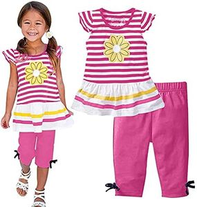 LUKYCILD Baby Girls Summer Clothes Casual Clothing Suit Short Sleeve Striped T-Shirt +Pants