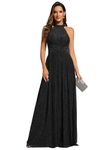 Ever-Pretty Prom Dress Halter Neck Pleated Glittery Formal Evening Dress with Empire Waist Black 20UK