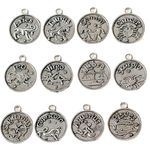 12 Constellations Zodiac Sign Pendants Charms, 24Pcs Antique Silver Zodiac Signs Astrology Horoscop Lucky Charms Beads Pendants For Diy Jewellery Craft Making