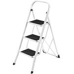 VonHaus 3 Step Ladder – Premium Quality Folding Step Ladder for DIY and Gardening - Anti Slip Feet, Easy to Store Step Ladder, 150KG Max Capacity - Durable Steel