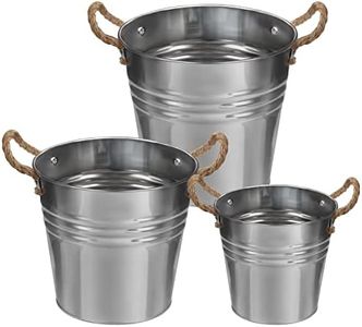Belle Vous Silver Metal Bucket (3 Pack) - Galvanised Iron Heavy Duty Buckets with Handle - Indoor/Outdoor Home & Garden Storage for Ash, Coal, Party Favors, Cleaning Supplies, Flowers & Ice Buckets
