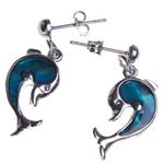 Blue Abalone Paua Shell Dolphin Earrings Gift for Valentines Mothers Day Easter Christmas