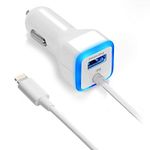 Car Charger, [Apple MFI Certified] by GemDox for Fast Car Charging Compatible with iPhone 14,13, 12, 11, Xs max/XR/x/8/7/6s, iPad Air 2/Mini 3, Note 9/Galaxy S10/S9/S8 with Extra USB Port (White)