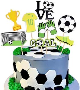 SYKYCTCY 32 Pack Soccer Cake Toppers Soccer Ball Shoes Goal Cake Picks Sport Football Theme Birthday Party Baby Shower Cake Decorations Kids Boys Men Birthday Party Favors Supplies