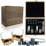 FLOW Barware Rocking Whiskey Glasses Set Of 2 & Polished Whisky Stones Gift Set | Rotating Whiskey Glass Tumblers | Spinning Glass For Scotch, Bourbon | Whiskey Gift Sets For Men