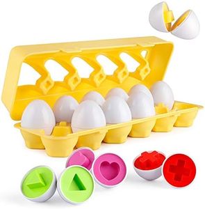 Coogam Matching Eggs 12 pcs Set Color & Shape Recoginition Sorter Puzzle for Easter Travel Bingo Game Early Learning Educational Fine Motor Skill Montessori Gift for Year Old Kids