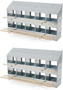 Brower Galvanized Steel 10 Hole and 50 Bird Capacity Outdoor Poultry Nest Chicken Brooding Box with Hinged Folding Perches, Silver, 2 Pack
