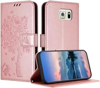 JayModCase Case for Samsung Galaxy S6 Edge, Leather Flip Case Protective Case with Card Slot, Stand Function, Magnetic Closure, Mobile Phone Case Compatible with Samsung S6 Edge - Rose Gold