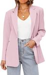 MEROKEETY Women's 2024 Fall Casual Blazers Long Sleeve Lapel Open Front Button Work Blazer Jackets with Pockets, Pink, Medium