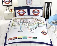 KING LONDON UNDERGROUND REVERSIBLE COTTON BLEND BLUE COMFORTER DUVET COVER