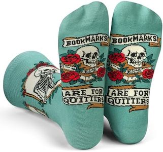 Lavley Book and Reading Socks for Adults - Funny Gifts for Reader - Cozy Socks for Men and Women - Great for birthdays or Christmas (Bookmarks are for Quitters)